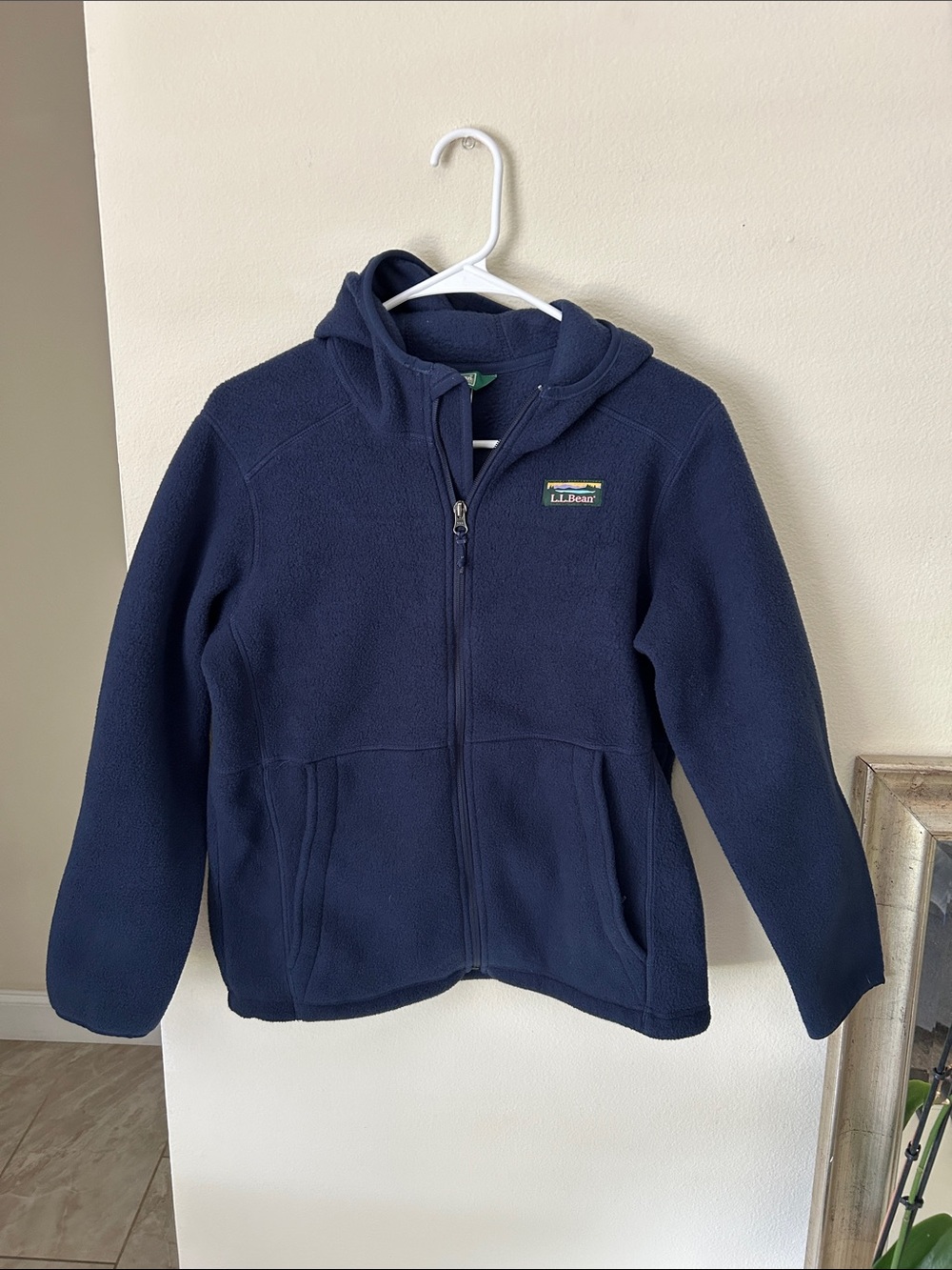 L.L bean navy polar fleece hoodie zip up jacket small med